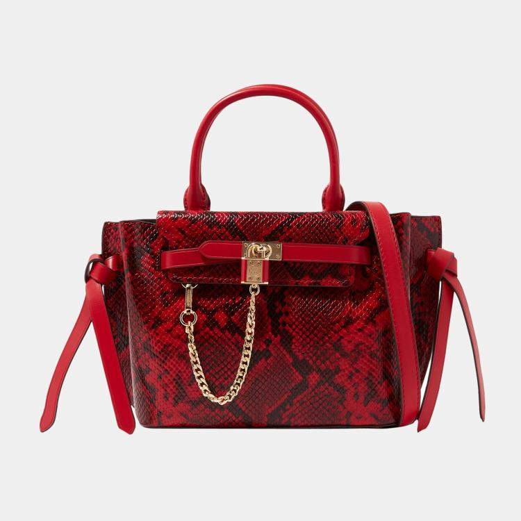 Michael Kors Red Snake Embossed Leather Satchel Crossbody Bag Michael Kors  | The Luxury Closet