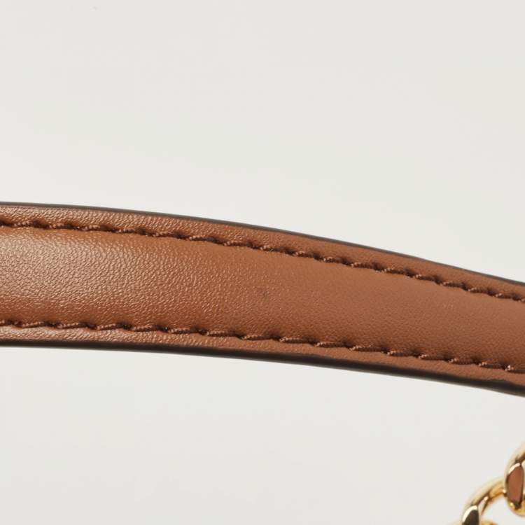 Pre Owned Michael Kors Brown Signature Coated Canvas and Leather Large Front Zip Chain Tote