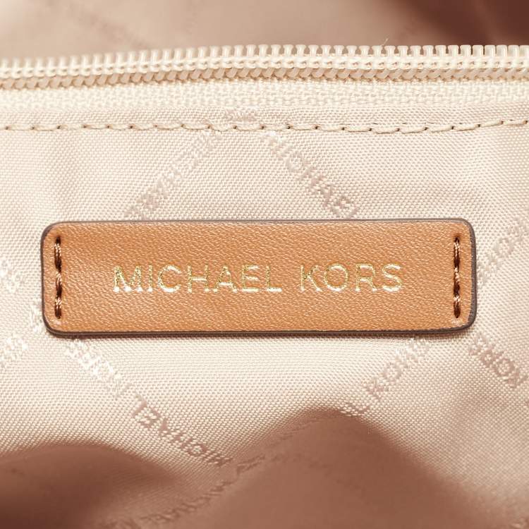 Pre Owned Michael Kors Brown Signature Coated Canvas and Leather Large Front Zip Chain Tote