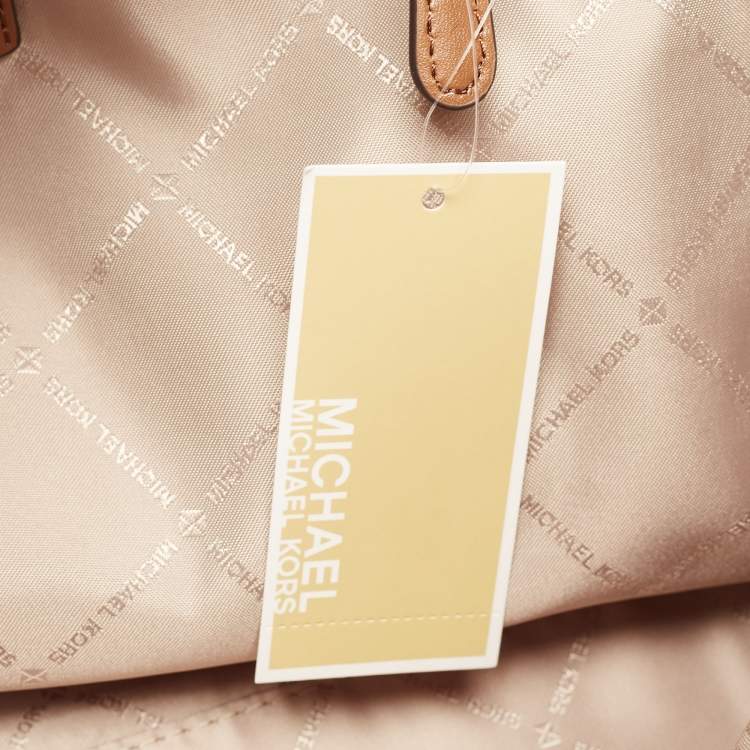 Pre Owned Michael Kors Brown Signature Coated Canvas and Leather Large Front Zip Chain Tote