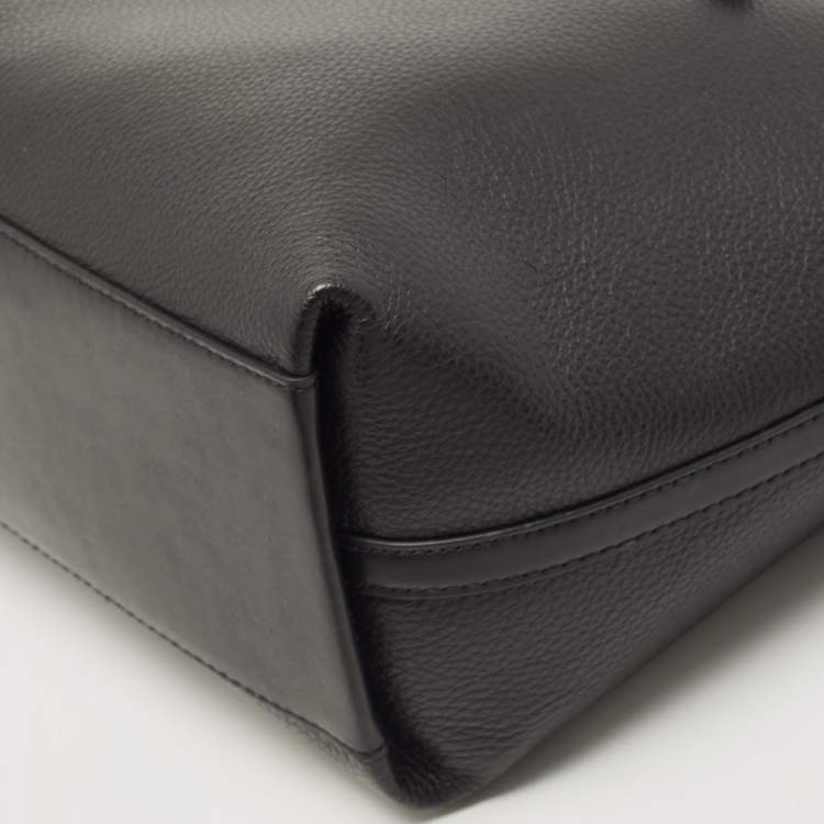 Pre Owned Michael Kors Black Leather Medium Front Zip Chain Tote