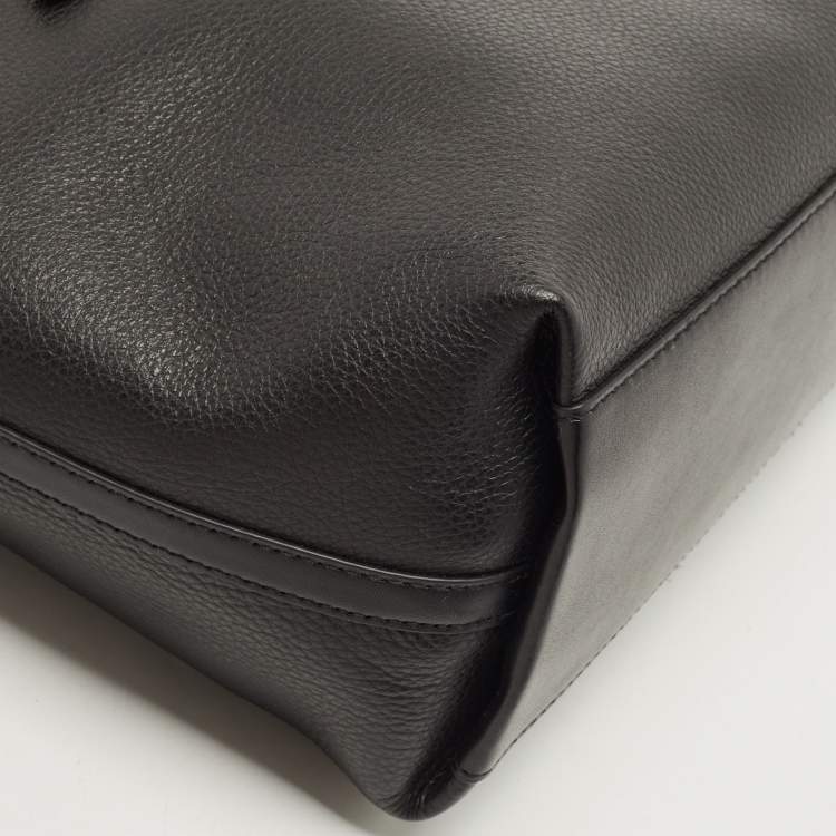 Pre Owned Michael Kors Black Leather Medium Front Zip Chain Tote