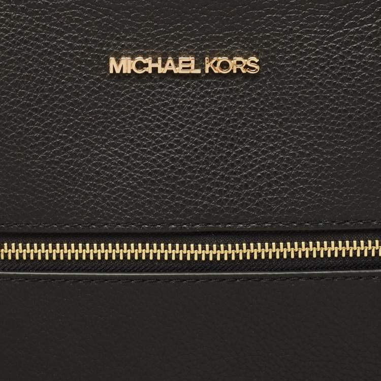 Pre Owned Michael Kors Black Leather Medium Front Zip Chain Tote