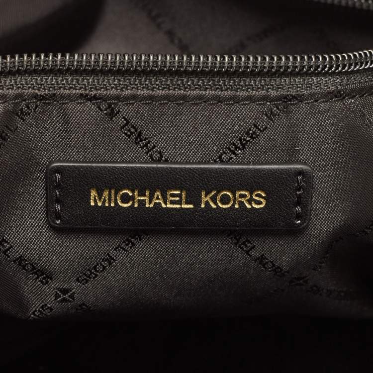 Pre Owned Michael Kors Black Leather Medium Front Zip Chain Tote