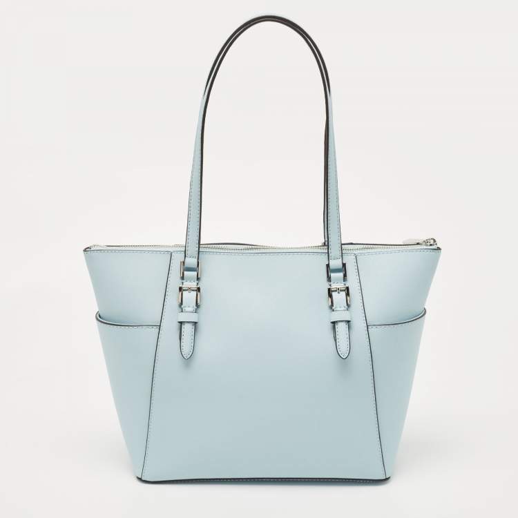 Pre Owned Michael Kors Light Blue Leather Large Charlotte Tote