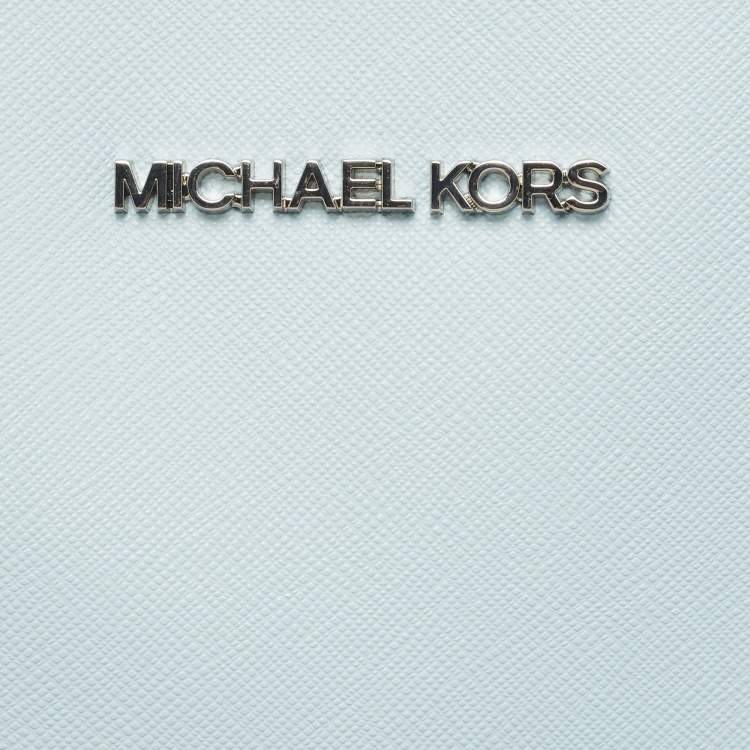 Pre Owned Michael Kors Light Blue Leather Large Charlotte Tote