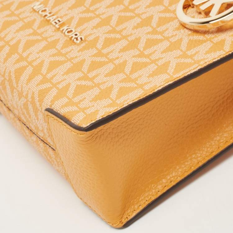 Pre Owned Michael Kors Orange Signature Coated Canvas and Leather XS Mercer Tote