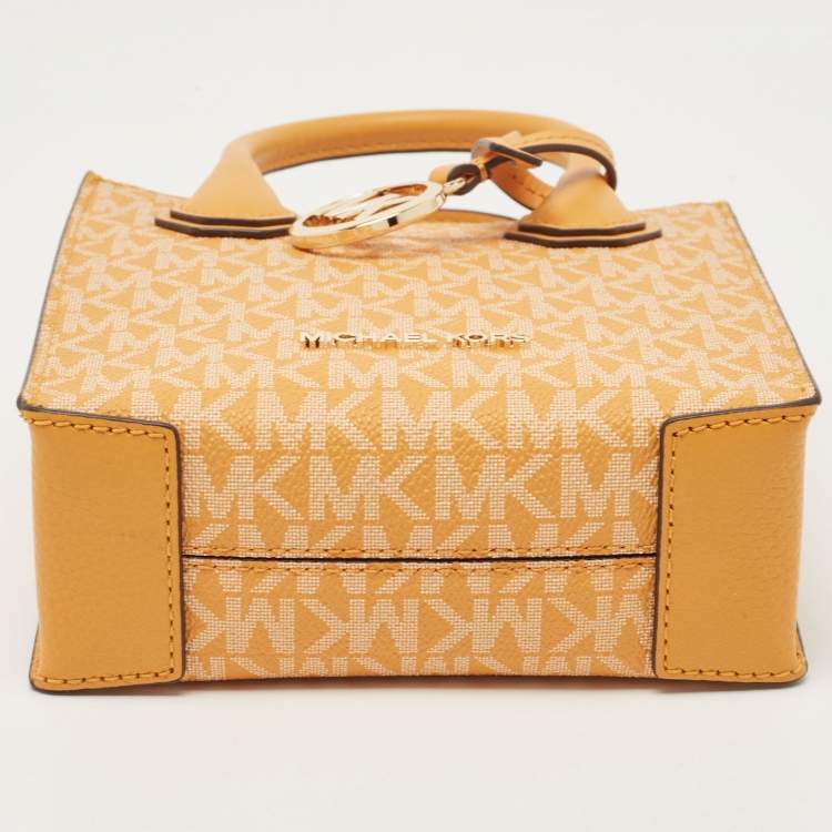 Pre Owned Michael Kors Orange Signature Coated Canvas and Leather XS Mercer Tote