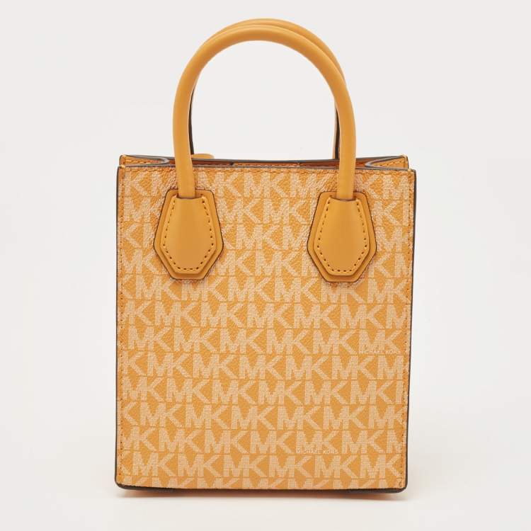 Pre Owned Michael Kors Orange Signature Coated Canvas and Leather XS Mercer Tote