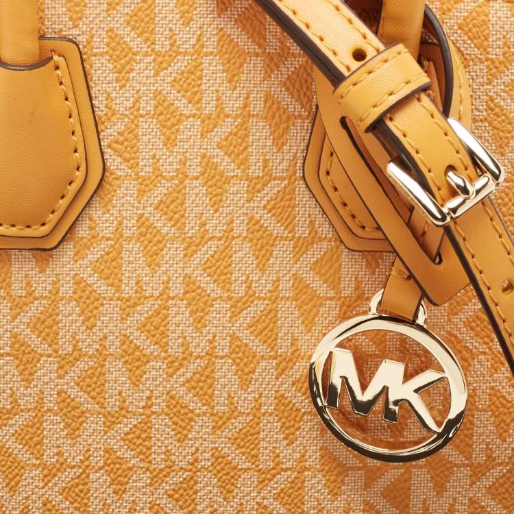 Pre Owned Michael Kors Orange Signature Coated Canvas and Leather XS Mercer Tote
