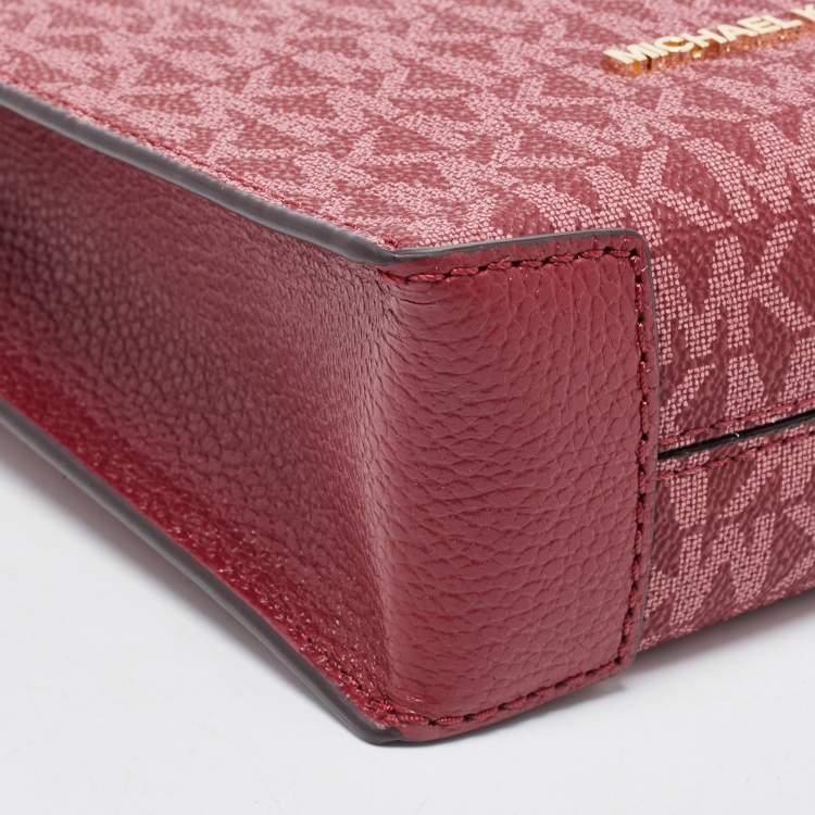 Pre Owned Michael Kors Burgundy Signature Coated Canvas and Leather XS Mercer Tote