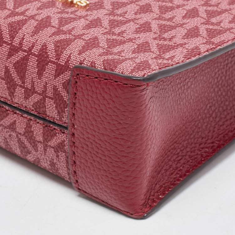 Pre Owned Michael Kors Burgundy Signature Coated Canvas and Leather XS Mercer Tote