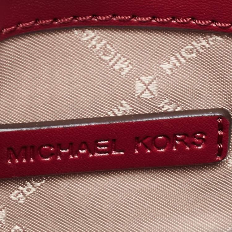 Pre Owned Michael Kors Burgundy Signature Coated Canvas and Leather XS Mercer Tote