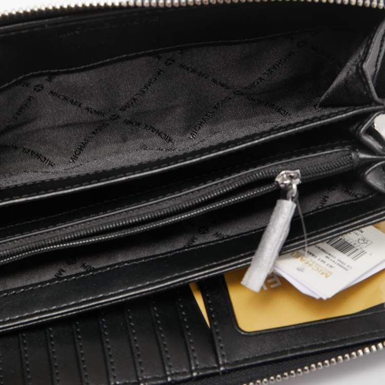 Pre Owned Michael Kors Grey/Black Signature Coated Canvas Zip Around Wristlet Wallet