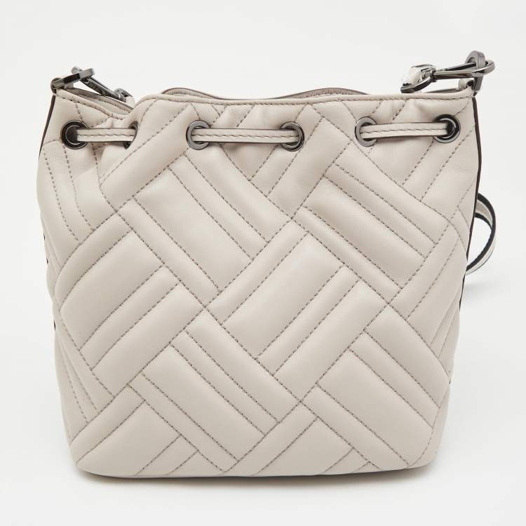 Pre Owned Michael Kors Grey Quilted Leather XS Peyton Bucket Crossbody Bag