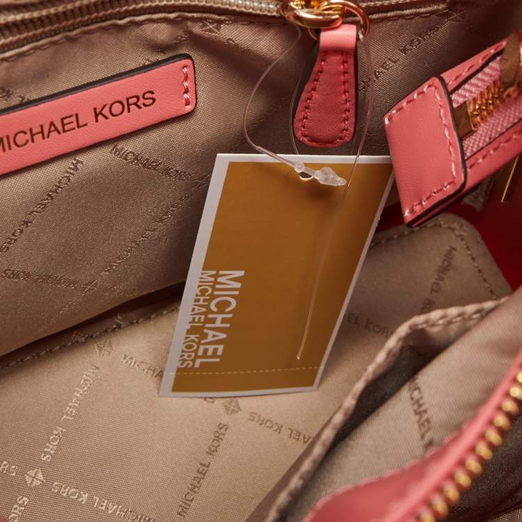 Pre Owned Michael Kors Coral Leather Small Emilia Tote