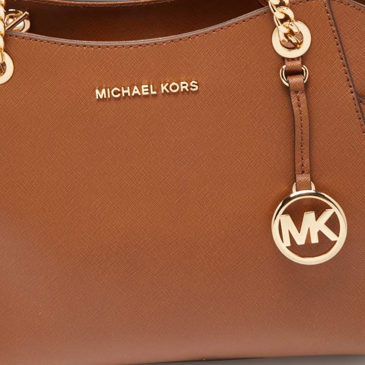 Pre Owned Michael Kors Brown Leather Jet Set Travel Chain Tote