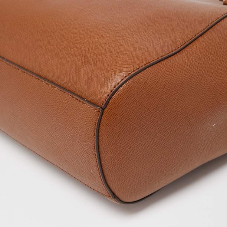 Pre Owned Michael Kors Brown Leather Jet Set Travel Chain Tote