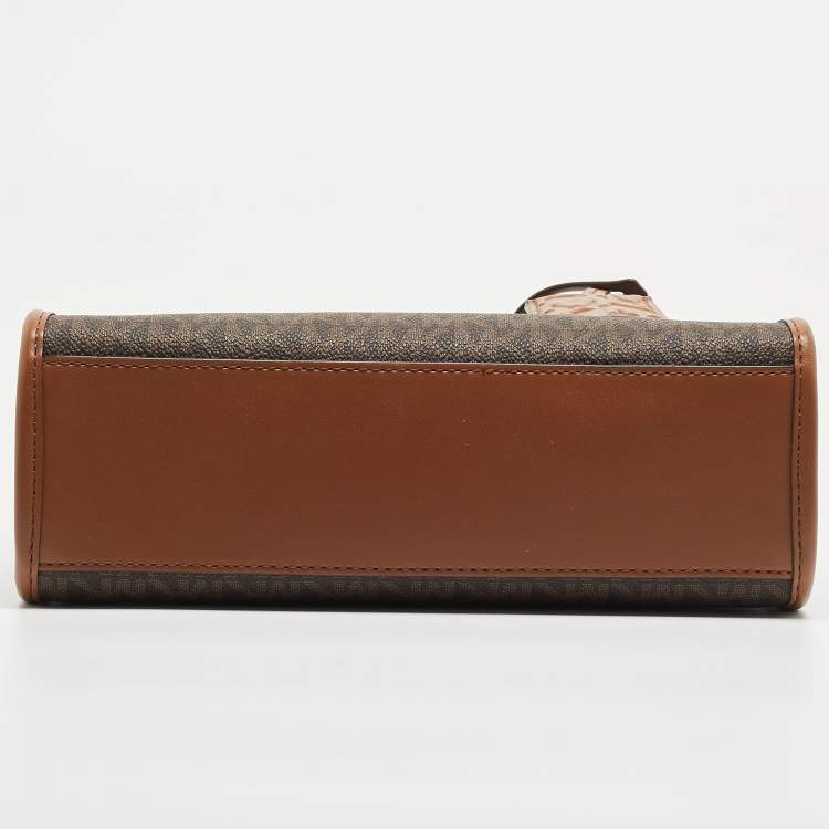 Pre Owned Michael Kors Brown/Tan Signature Coated Canvas and Leather Small Mirella Tote