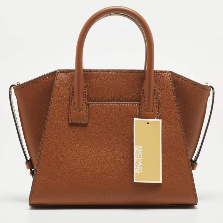 Pre Owned Michael Kors Brown Leather Small Avril Top Zip Satchel   