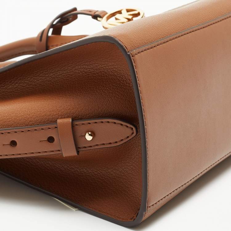 Pre Owned Michael Kors Brown Leather Small Avril Top Zip Satchel   