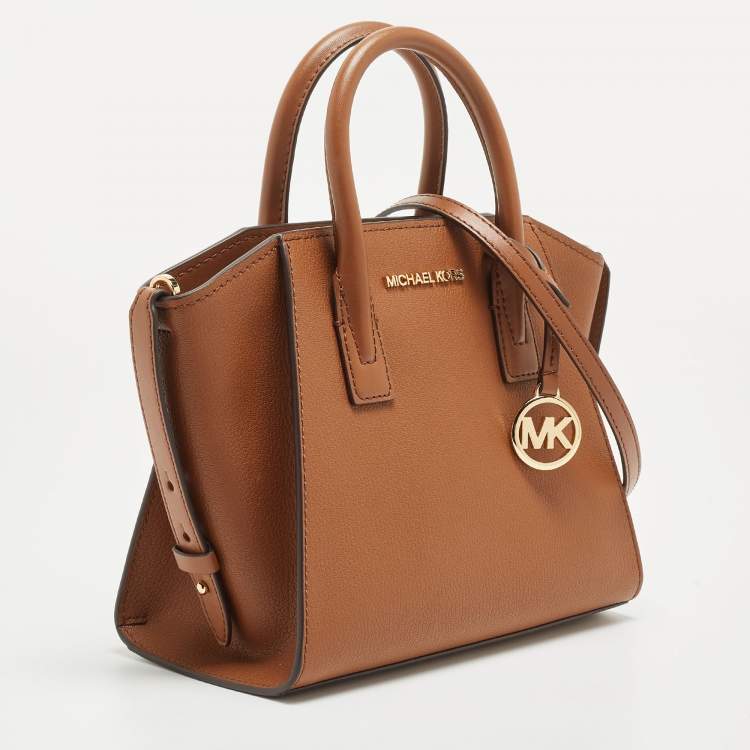 Pre Owned Michael Kors Brown Leather Small Avril Top Zip Satchel   