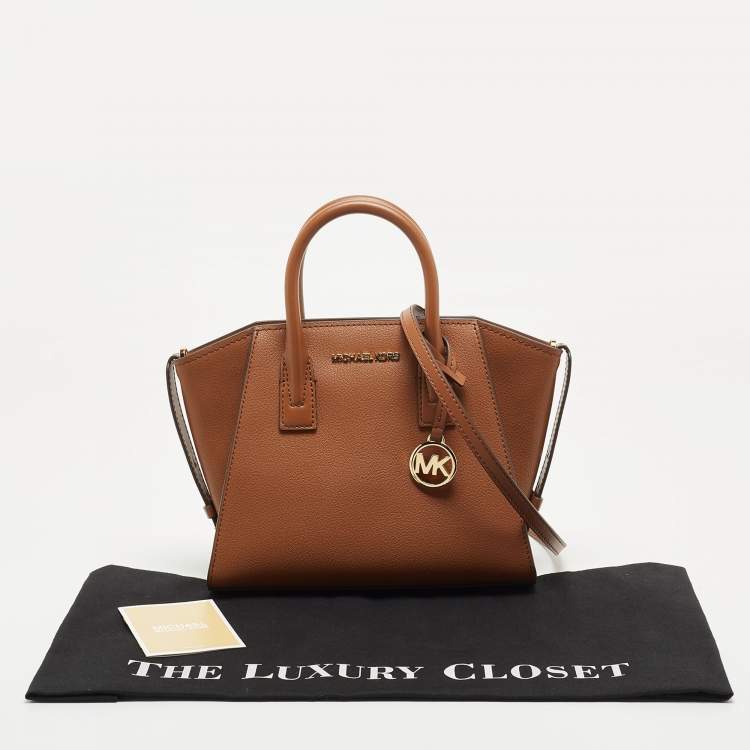 Pre Owned Michael Kors Brown Leather Small Avril Top Zip Satchel   