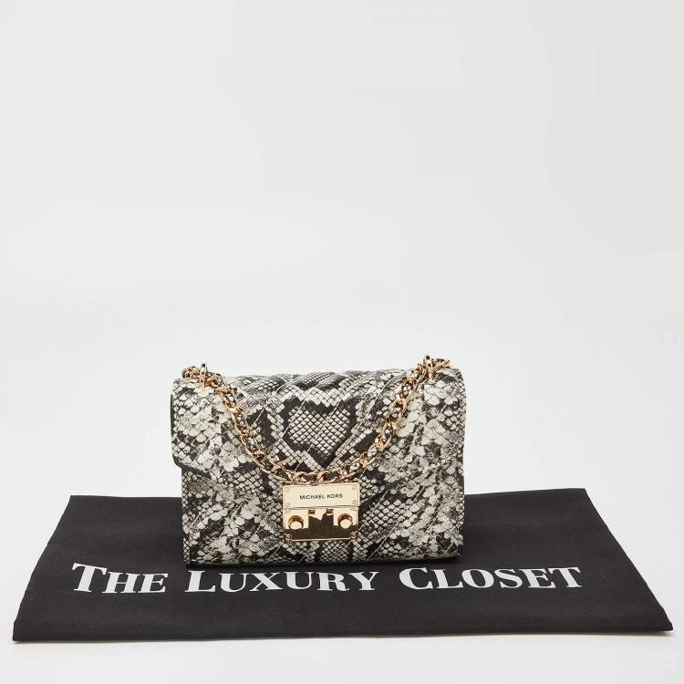 Pre Owned Michael Kors Black/White Python Embossed Leather Small Rose Crossbody Bag
