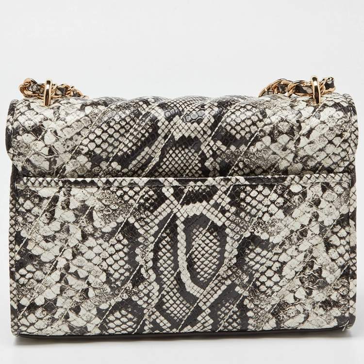 Pre Owned Michael Kors Black/White Python Embossed Leather Small Rose Crossbody Bag