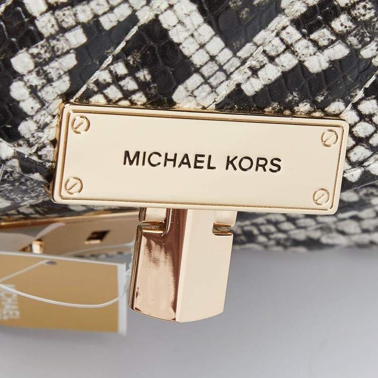 Pre Owned Michael Kors Black/White Python Embossed Leather Small Rose Crossbody Bag