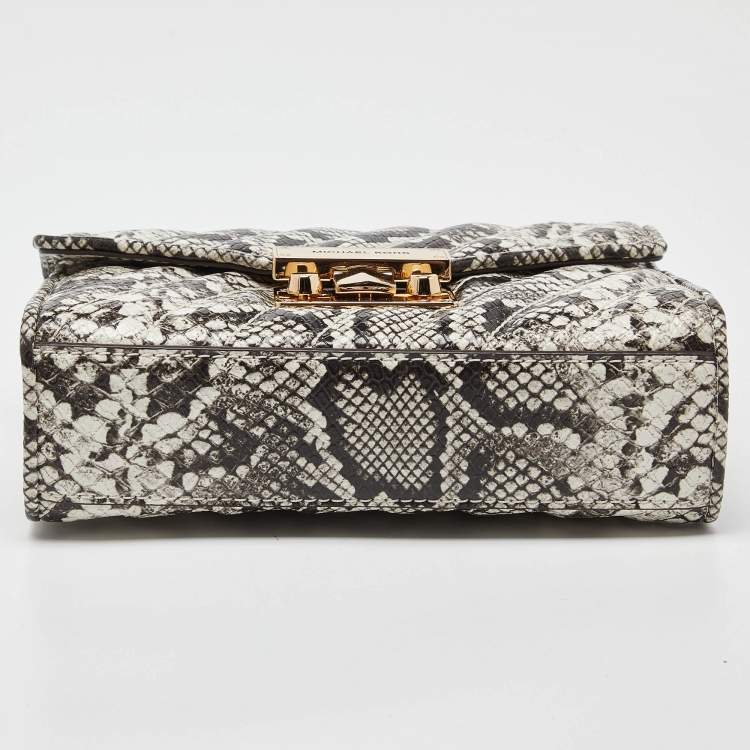 Pre Owned Michael Kors Black/White Python Embossed Leather Small Rose Crossbody Bag