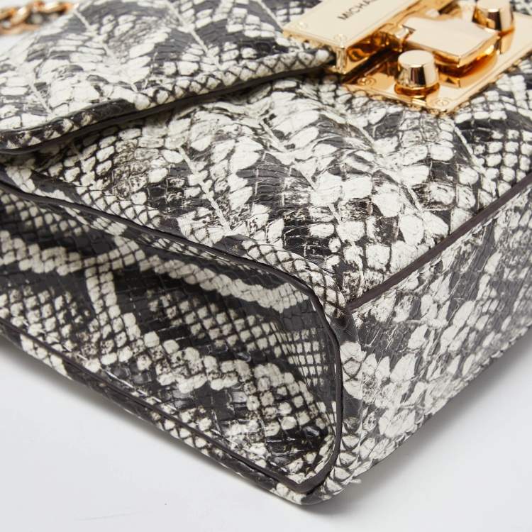 Pre Owned Michael Kors Black/White Python Embossed Leather Small Rose Crossbody Bag
