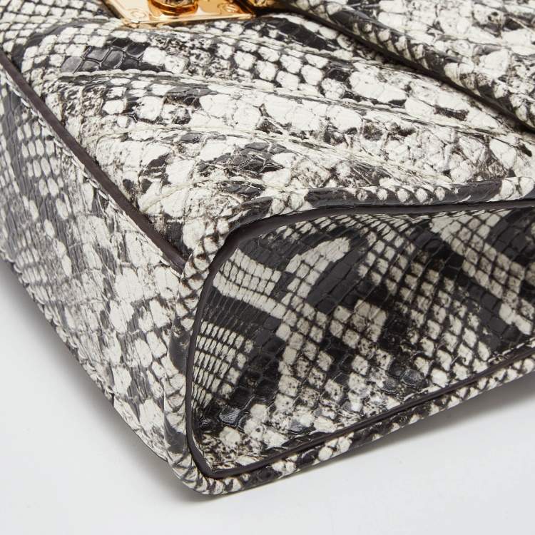 Pre Owned Michael Kors Black/White Python Embossed Leather Small Rose Crossbody Bag