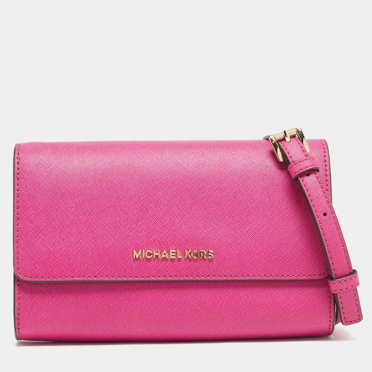 Michael Kors Pink Saffiano Leather Flap 3in1 Crossbody Bag Michael