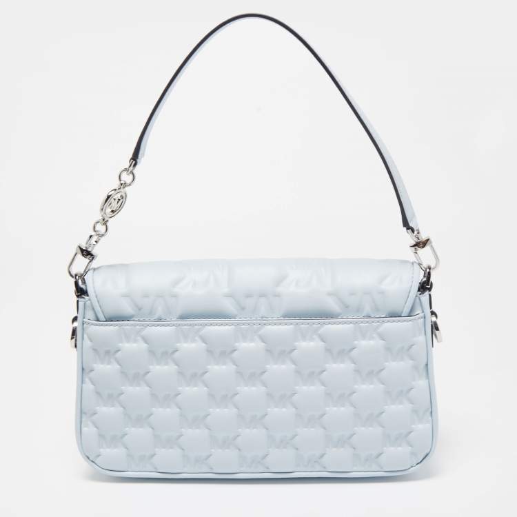 Pre Owned Michael Kors Sky Blue Signature Embossed Leather Bradshaw Convertible Shoulder Bag