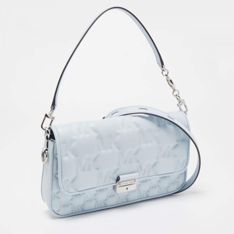 Pre Owned Michael Kors Sky Blue Signature Embossed Leather Bradshaw Convertible Shoulder Bag