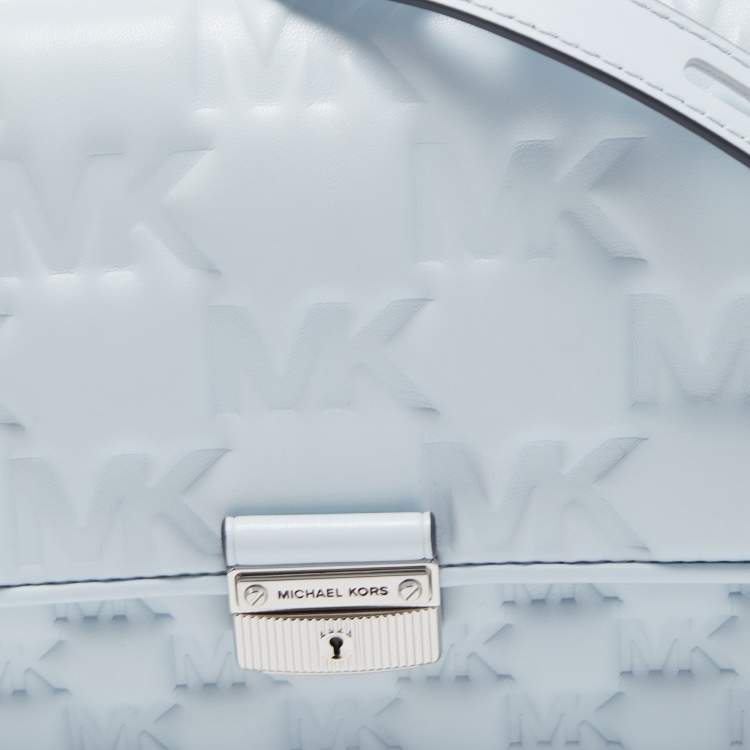 Pre Owned Michael Kors Sky Blue Signature Embossed Leather Bradshaw Convertible Shoulder Bag