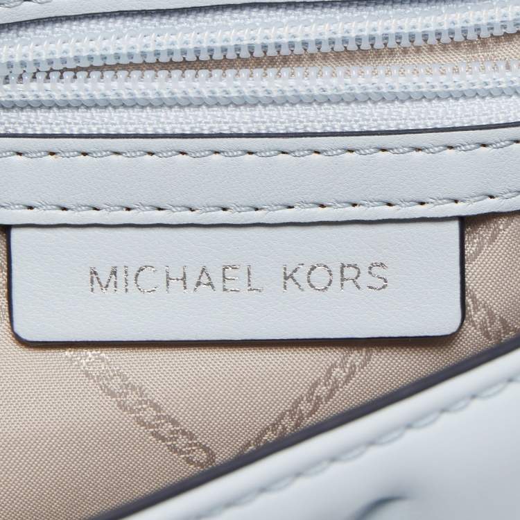 Pre Owned Michael Kors Sky Blue Signature Embossed Leather Bradshaw Convertible Shoulder Bag