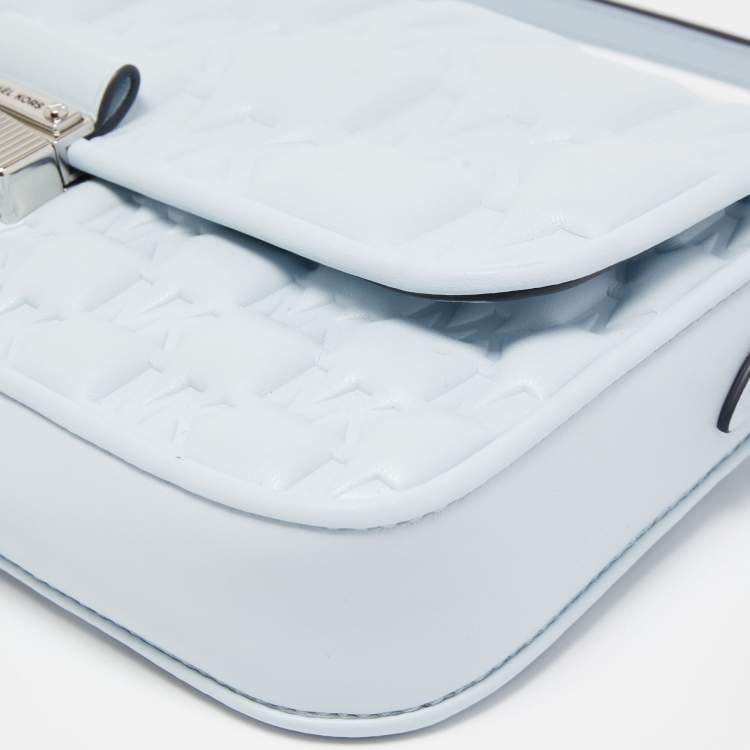 Pre Owned Michael Kors Sky Blue Signature Embossed Leather Bradshaw Convertible Shoulder Bag