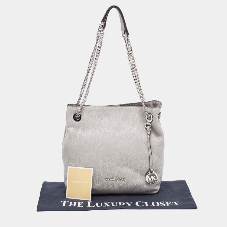 Pre Owned Michael Kors Grey Leather Medium Jet Set Chain Shoulder Bag