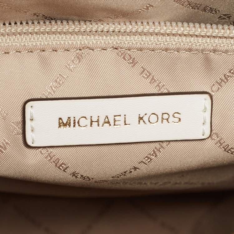 Pre Owned Michael Kors Brown/White Leather Large Hope Satchel