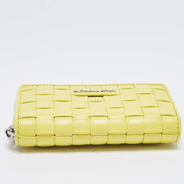 Pre Owned  Michael Kors Yellow Intrecciato Leather Zip Around Compact Wallet