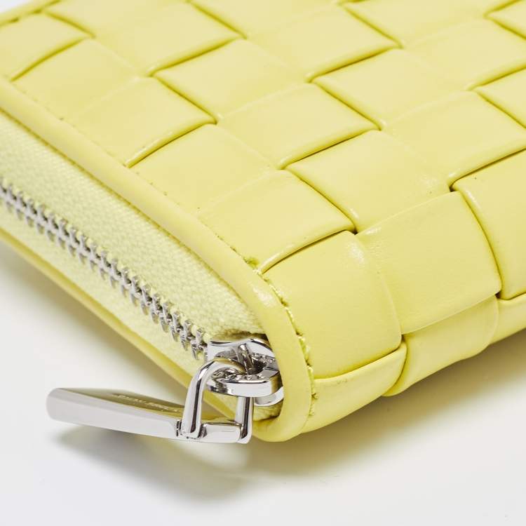 Pre Owned  Michael Kors Yellow Intrecciato Leather Zip Around Compact Wallet