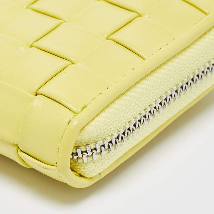 Pre Owned  Michael Kors Yellow Intrecciato Leather Zip Around Compact Wallet