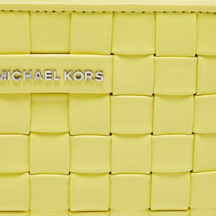 Pre Owned  Michael Kors Yellow Intrecciato Leather Zip Around Compact Wallet