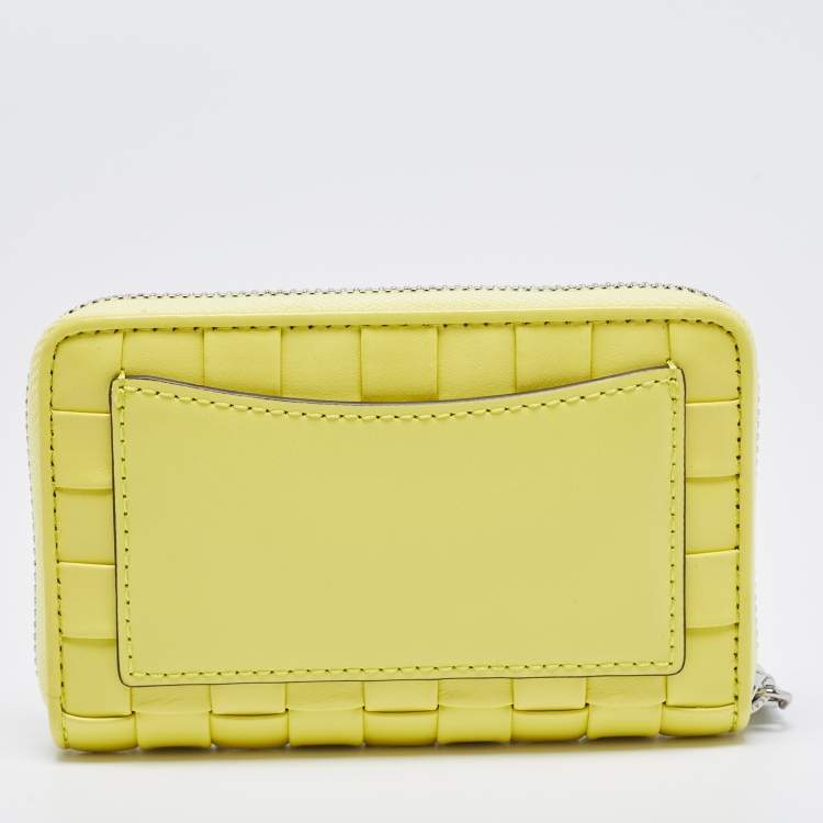 Pre Owned  Michael Kors Yellow Intrecciato Leather Zip Around Compact Wallet