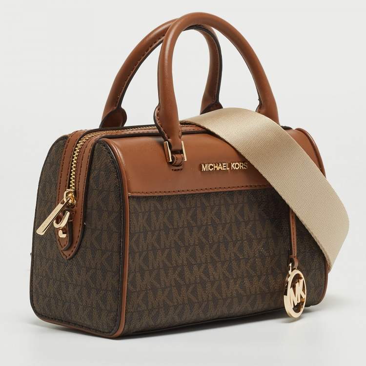 Pre Owned Michael Kors Brown Signature Canvas And Leather Extra Small Duffle Bag