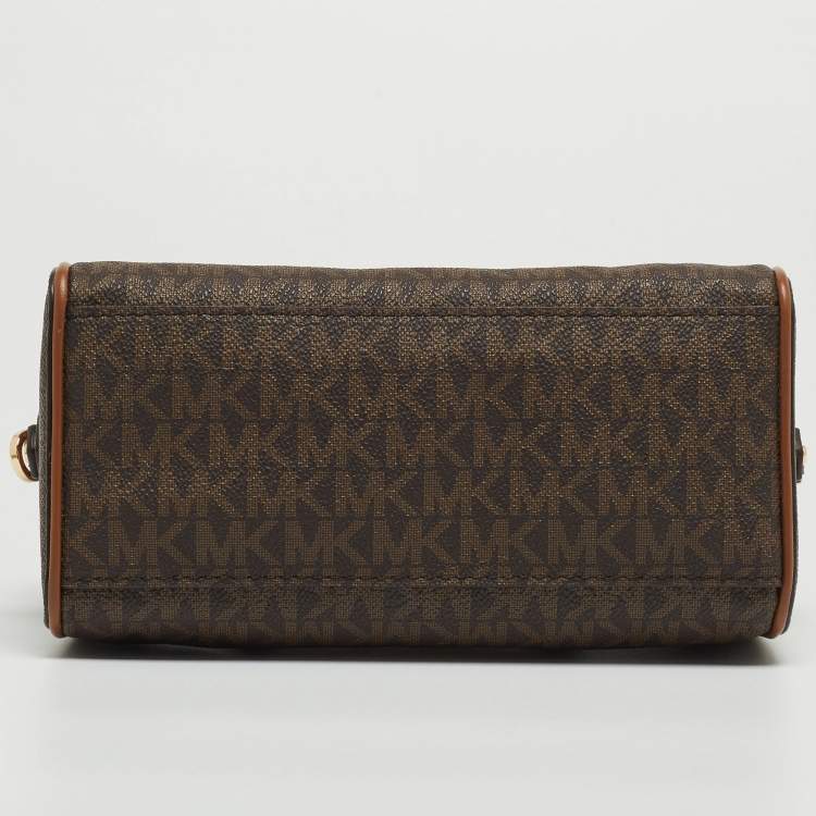 Pre Owned Michael Kors Brown Signature Canvas And Leather Extra Small Duffle Bag