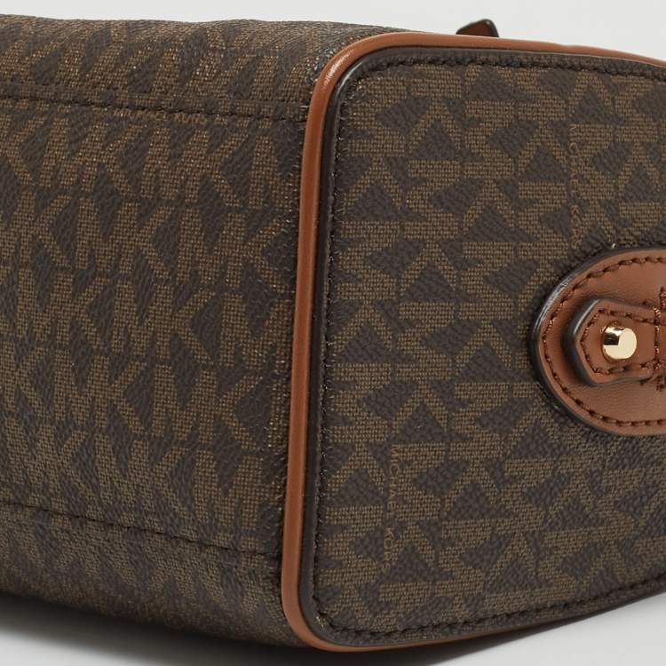 Pre Owned Michael Kors Brown Signature Canvas And Leather Extra Small Duffle Bag