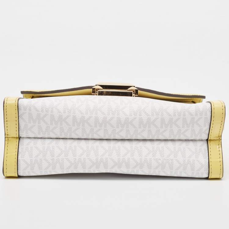 Pre Owned Michael Kors Yellow/White Coated Canvas and Croc Embossed Leather Large Whitney Shoulder Bag